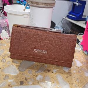 bebe Brown Textured Logo Continental Wallet
